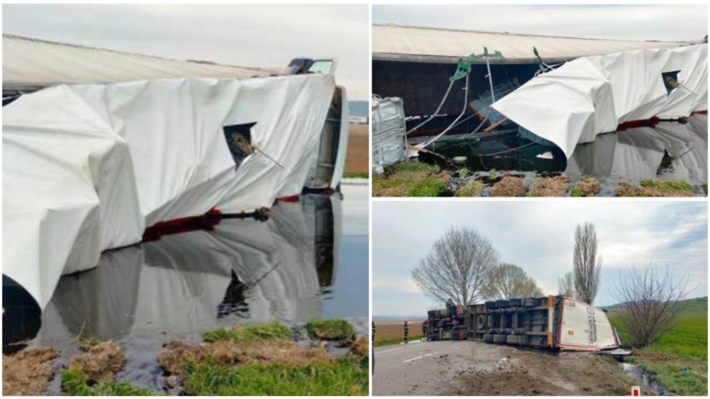 Trafic blocat pe DN2 TIR cu melasa rasturnat